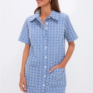 Pomander Place Blue and White Short-Sleeve Shirt Dress